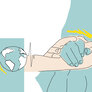 Bildet viser to hender som holder en pasients hånd, en klode og hjerterytme