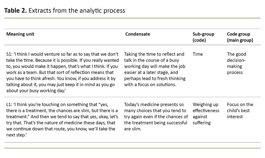 Table 2. Extracts from the analytic process 