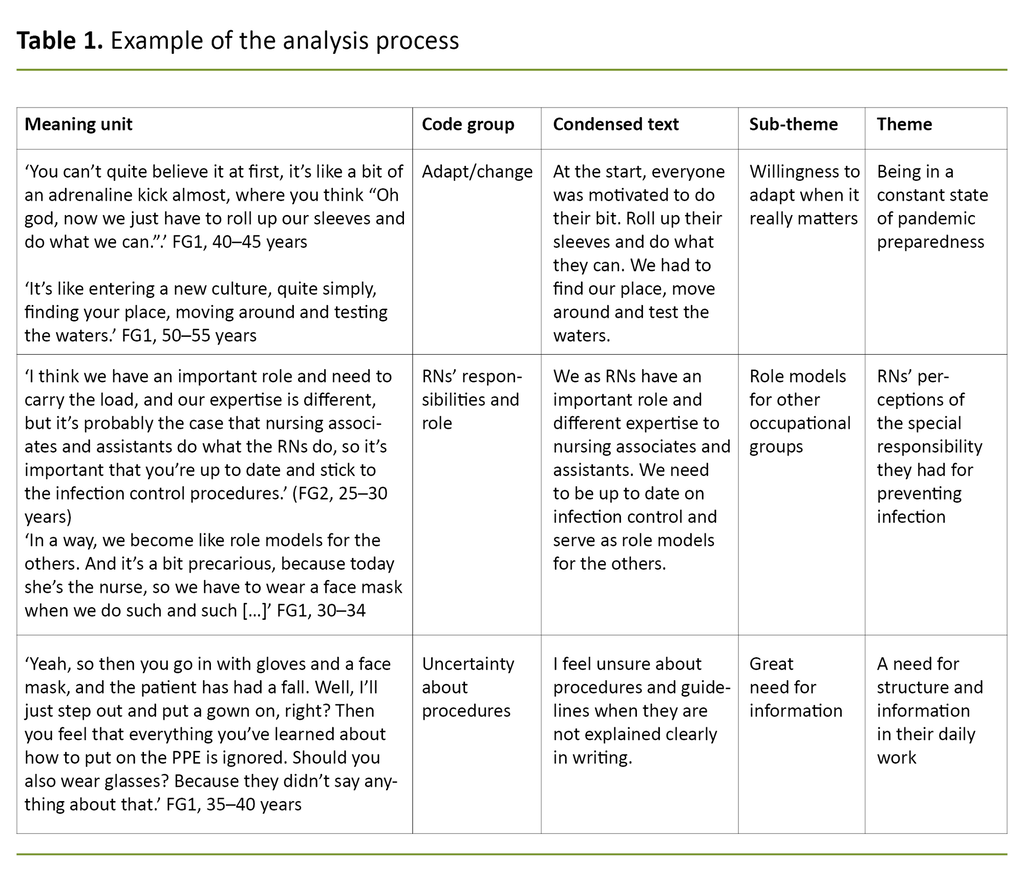 Table 1. Example of the analysis process