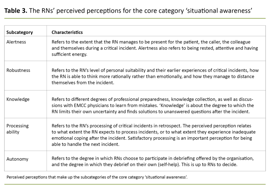 Table 3. The RNs’ perceived perceptions for the core category ‘situational awareness’ 