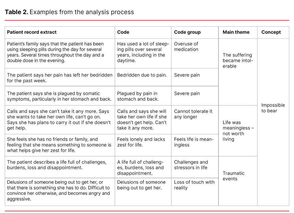 Table 2. Examples from the analysis process