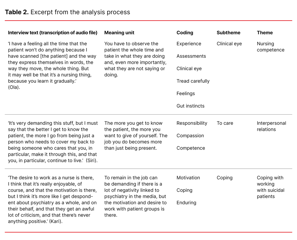 Table 2. Excerpt from the analysis process 
