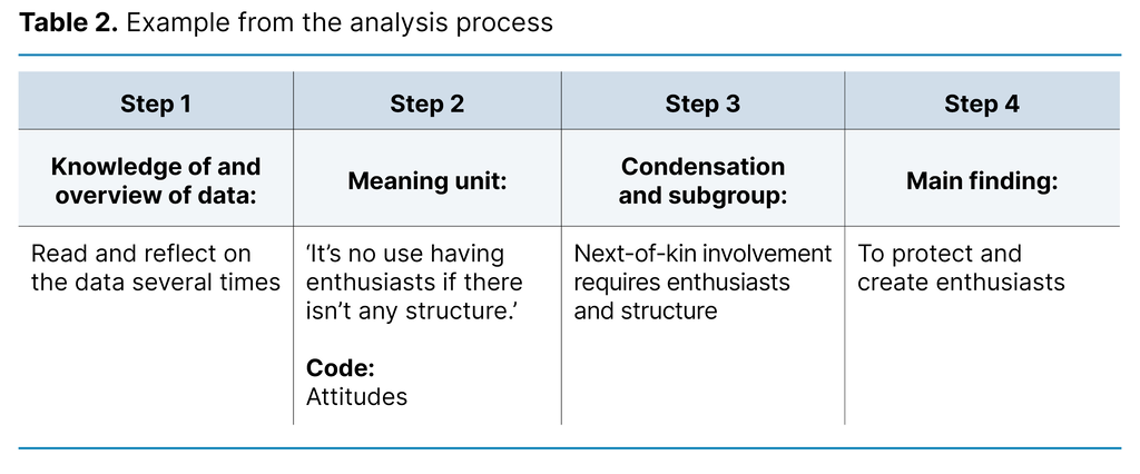 Table 2. Example from the analysis process