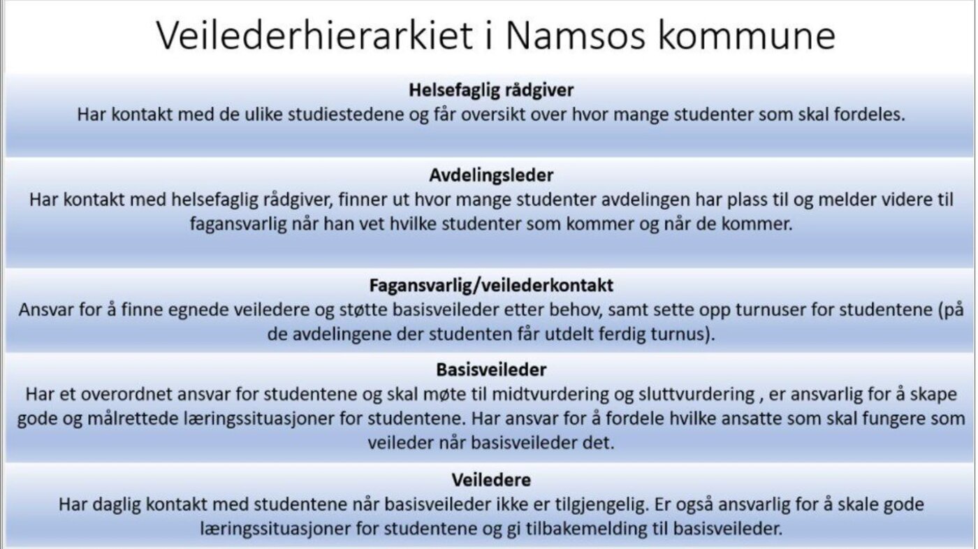 veilederhierarkiet i Namsos kommune bildet viser veilederhierarkiet i Namsos kommune