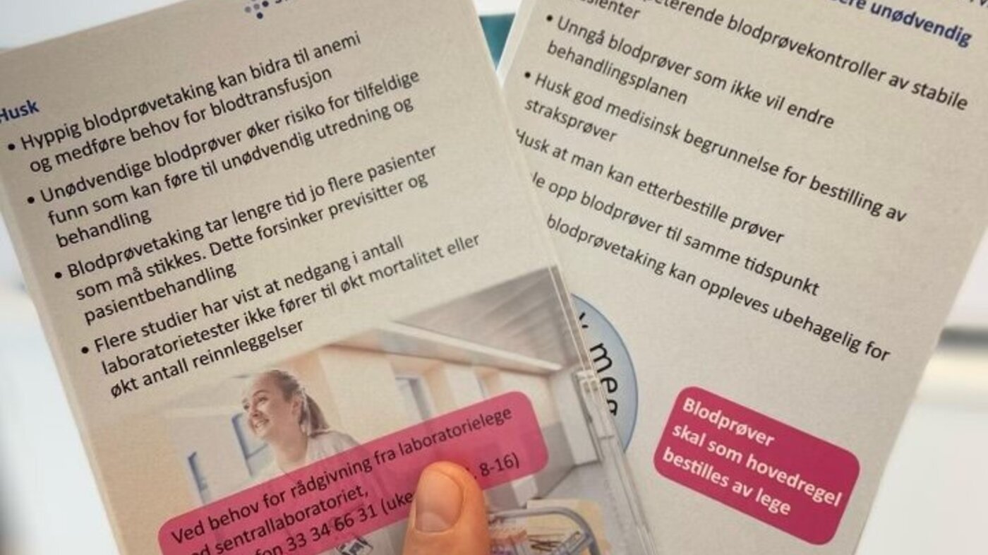 Lommekort, blodprøver, Sykehuset i Vestfold Bildet viser lommekort med informasjon om blodprøvetaking.