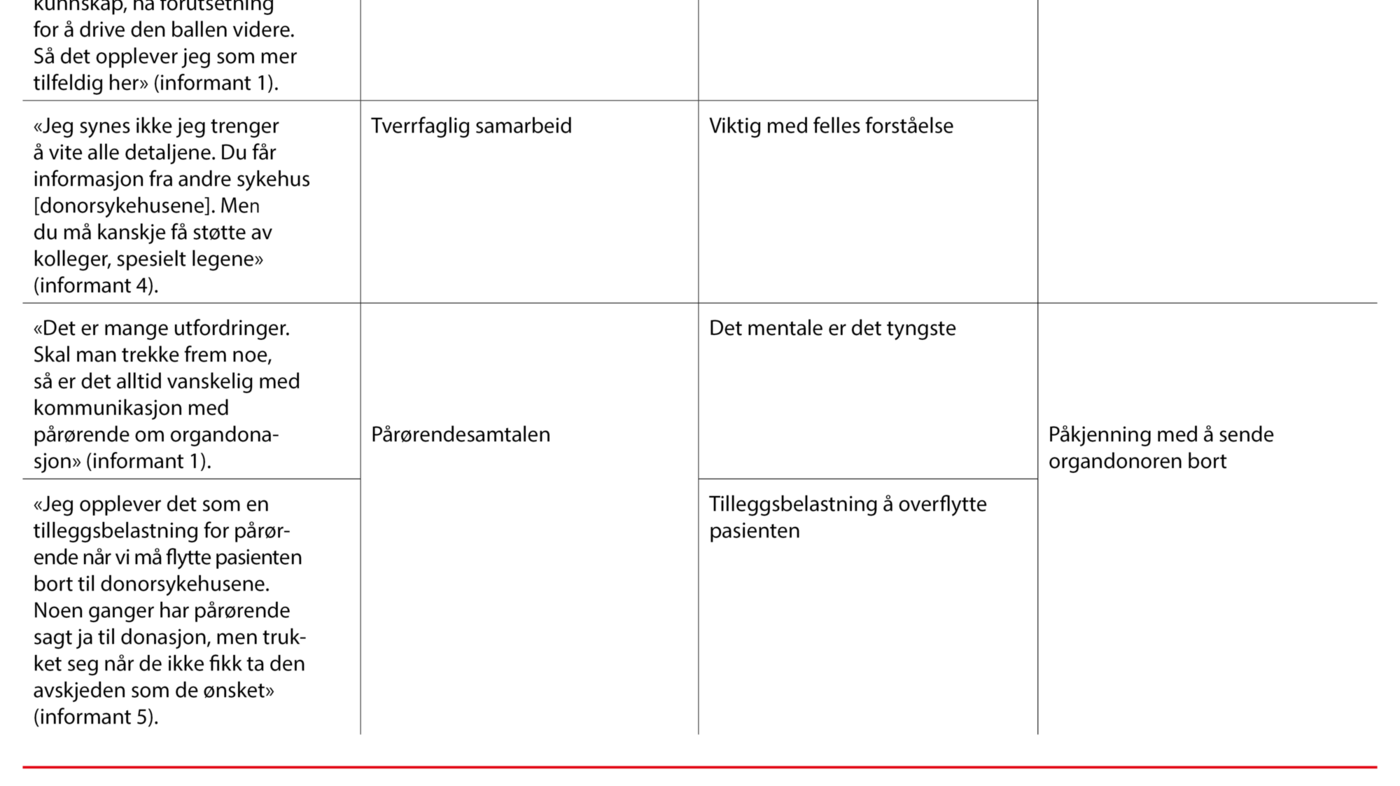 Tabell 2. Eksempler fra analyseprosessen