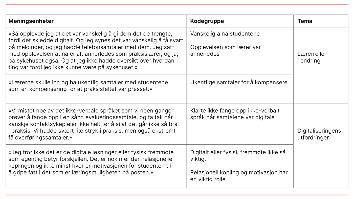 Tabell 2. Illustrasjon av analysen